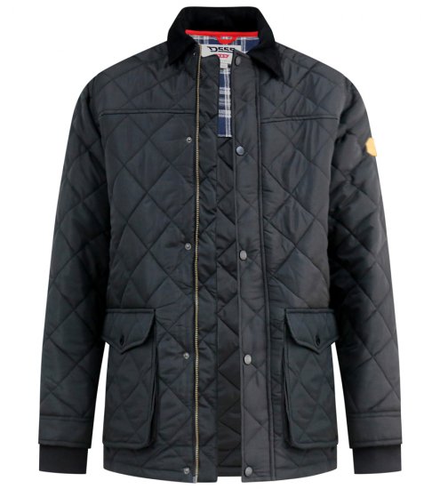 D555 Harborough Quilted Jacket with Corduroy Collar Black - Giubbotti - Giubbotti Uomo Taglie Forti