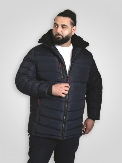 D555 Workington Giacca imbottita con cappuccio e fodera in sherpa blu navy - Giubbotti - Giubbotti Uomo Taglie Forti