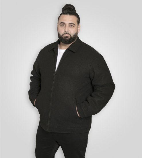 D555 Epsom Harrington Jacket with Zip Through Collared Melton Black - Giubbotti - Giubbotti Uomo Taglie Forti