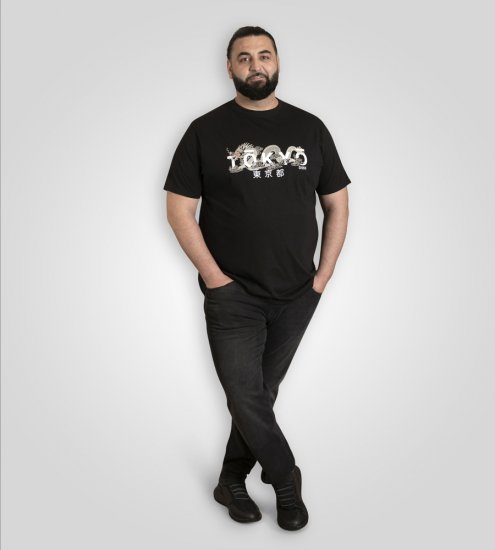 D555 Ginza Tokyo with Dragon Crew Neck T-shirt Black - Magliette - Magliette Uomo Taglie Forti