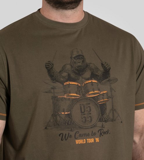D555 Stockton Gorilla Playing Drums Crew Neck T-Shirt Khaki - Magliette - Magliette Uomo Taglie Forti