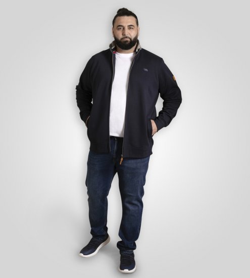 D555 Johnson Zip Through Fleece Sweatshirt with Chest Embroidery Navy - Felpe & felpe con cappuccio - Felpe & Felpe con Cappuccio Uomo Taglie Forti