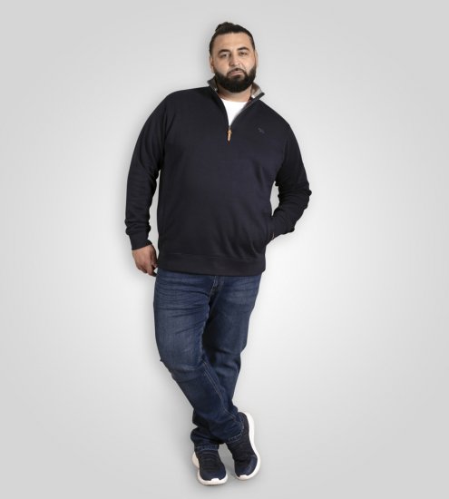 D555 Russel Zip Through Fleece Sweatshirt with Chest Embroidery Navy - Felpe & felpe con cappuccio - Felpe & Felpe con Cappuccio Uomo Taglie Forti