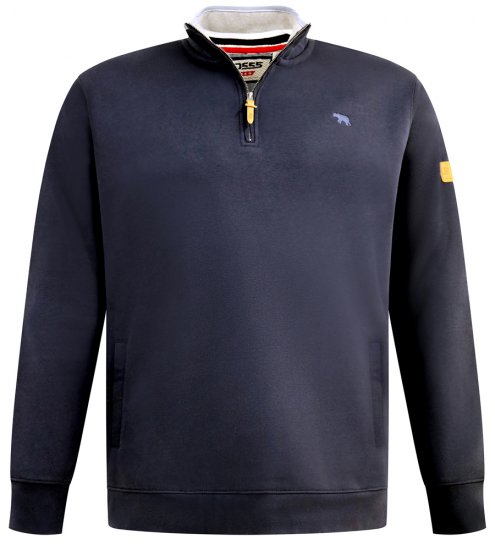 D555 Russel Zip Through Fleece Sweatshirt with Chest Embroidery Navy - Felpe & felpe con cappuccio - Felpe & Felpe con Cappuccio Uomo Taglie Forti