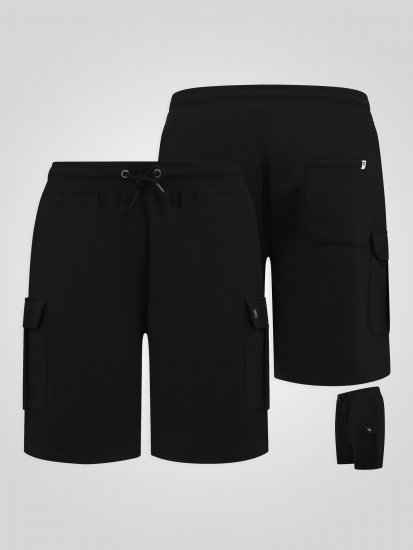 D555 Robinson 1 Shorts Cargo In Felpa Con Vita Elasticizzata Neri - Pantaloni & pantaloncini tuta - Pantaloni Tuta Uomo Taglie Forti