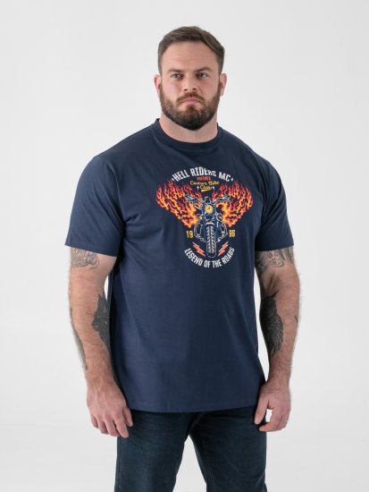 D555 Hockney Motorbike With Flame Wings T-shirt Con Stampa Blu Navy - Magliette - Magliette Uomo Taglie Forti