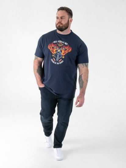 D555 Hockney Motorbike With Flame Wings T-shirt Con Stampa Blu Navy - Magliette - Magliette Uomo Taglie Forti