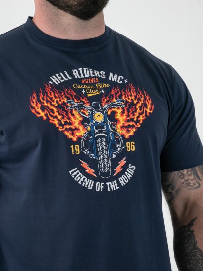 D555 Hockney Motorbike With Flame Wings T-shirt Con Stampa Blu Navy - Magliette - Magliette Uomo Taglie Forti