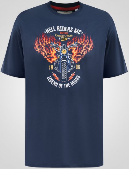 D555 Hockney Motorbike With Flame Wings T-shirt Con Stampa Blu Navy - Magliette - Magliette Uomo Taglie Forti