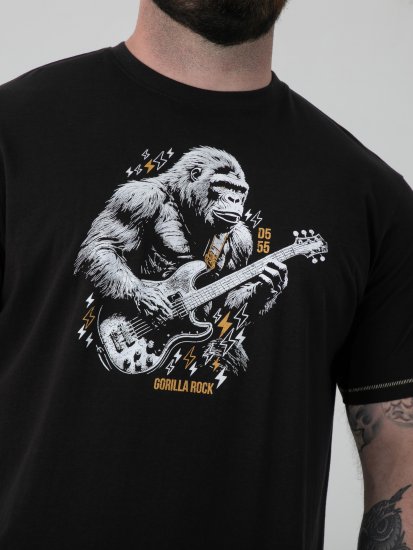 D555 Macfarlan Gorilla Playing Guitar T-shirt Con Stampa Nera - Tutti i modelli - Taglie Forti Uomo 2XL-14XL