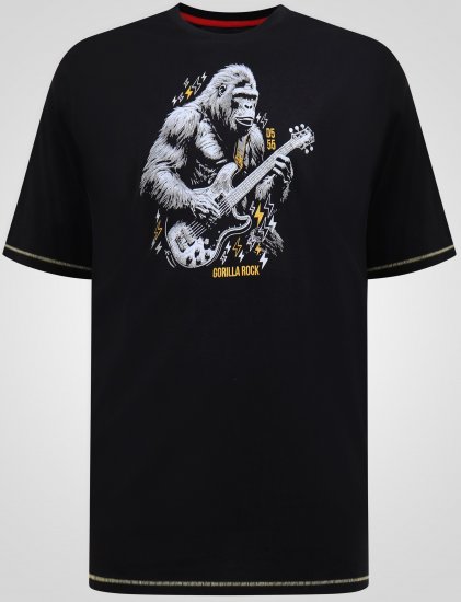 D555 Macfarlan Gorilla Playing Guitar T-shirt Con Stampa Nera - Tutti i modelli - Taglie Forti Uomo 2XL-14XL