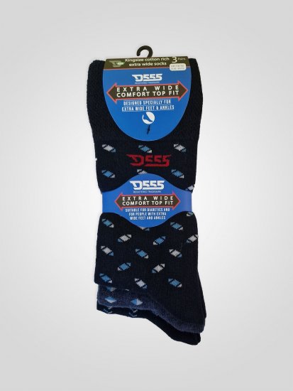 D555 Harold 3 Extra Wide Comfort Fit Socks 3-pack Navy/Denim - Intimo & costumi da bagno - Intimo Taglie Forti Uomo