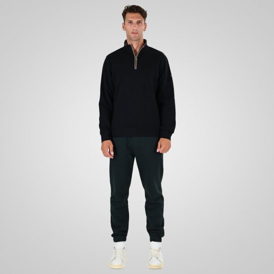 Double Outfitters MTOP-1163 Felpa con mezza zip Nero - Felpe & felpe con cappuccio - Felpe & Felpe con Cappuccio Uomo Taglie Forti