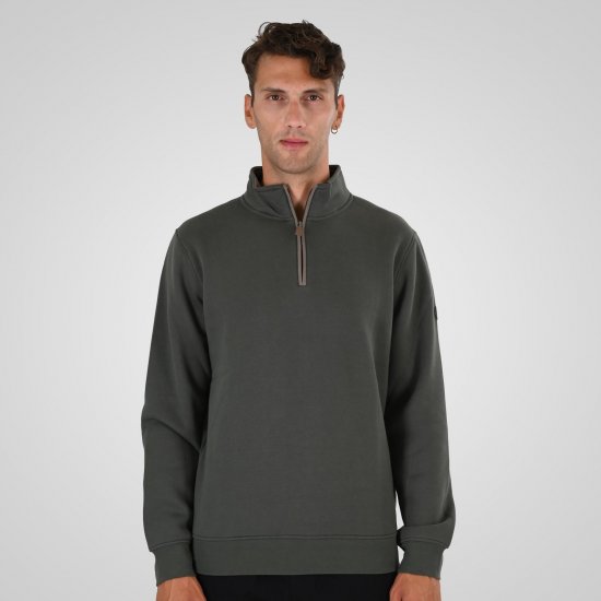 Double Outfitters MTOP-1163 Felpa con mezza zip Kaki - Felpe & felpe con cappuccio - Felpe & Felpe con Cappuccio Uomo Taglie Forti