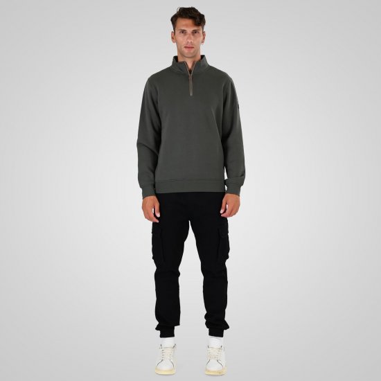 Double Outfitters MTOP-1163 Felpa con mezza zip Kaki - Felpe & felpe con cappuccio - Felpe & Felpe con Cappuccio Uomo Taglie Forti