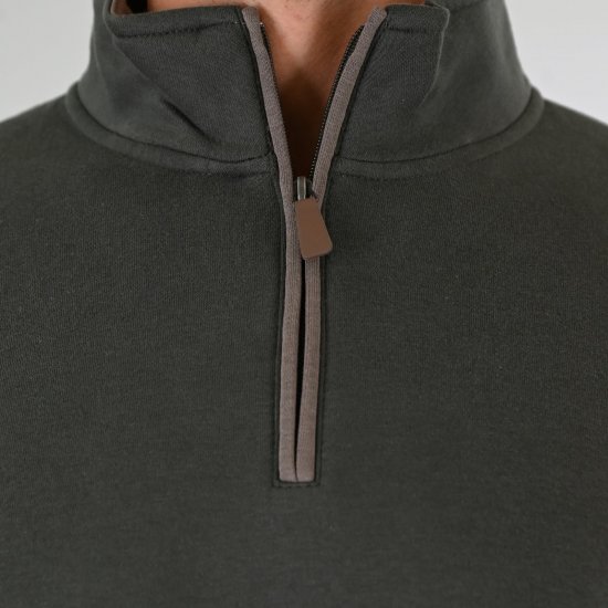 Double Outfitters MTOP-1163 Felpa con mezza zip Kaki - Felpe & felpe con cappuccio - Felpe & Felpe con Cappuccio Uomo Taglie Forti