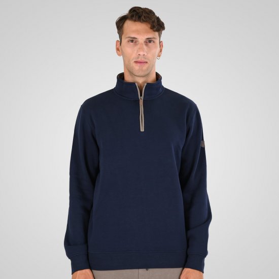 Double Outfitters MTOP-1163 Felpa con mezza zip Blu navy - Felpe & felpe con cappuccio - Felpe & Felpe con Cappuccio Uomo Taglie Forti