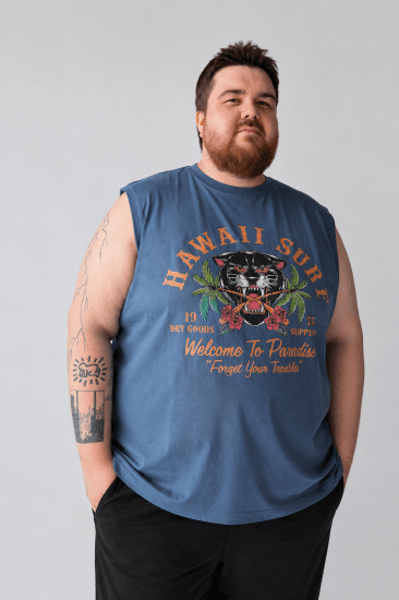 Kam Jeans 5763 Hawaii Surf Vest Vintage Indigo - Magliette - Magliette Uomo Taglie Forti