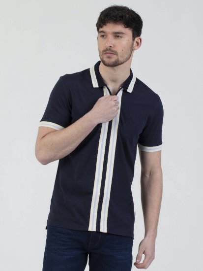 Mish Mash Belgrade Zip Through Polo Navy - Polo - Polo Uomo Taglie Forti