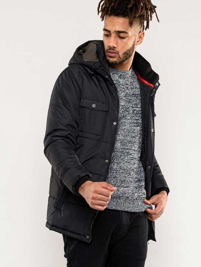 D555 Lonsdale Parka Style Jacket With Embroidery Patch On Sleeve Black - Giubbotti - Giubbotti Uomo Taglie Forti