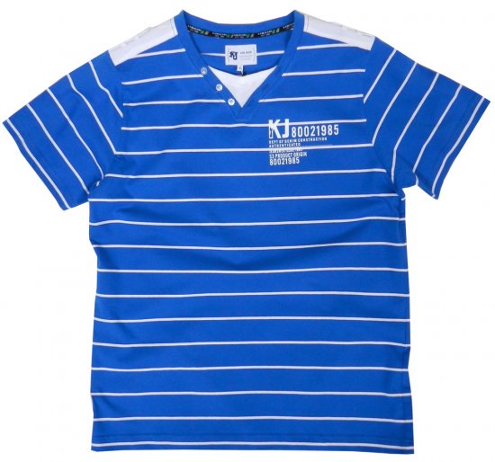 Kam Jeans V-neck Blue Stripe Tee - Magliette - Magliette Uomo Taglie Forti