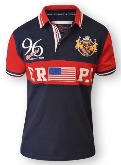 D555 ARYAN Florida Royal Racing Polo Navy/Red - Polo - Polo Uomo Taglie Forti