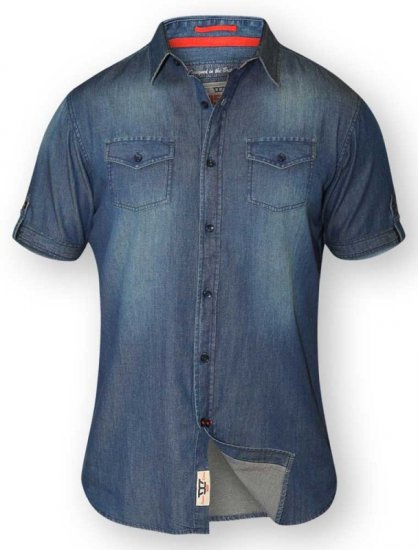 D555 DESTIN Twin Pocket Short Sleeve Vintage Denim Shirt - Camicie - Camicie Taglie Forti Uomo