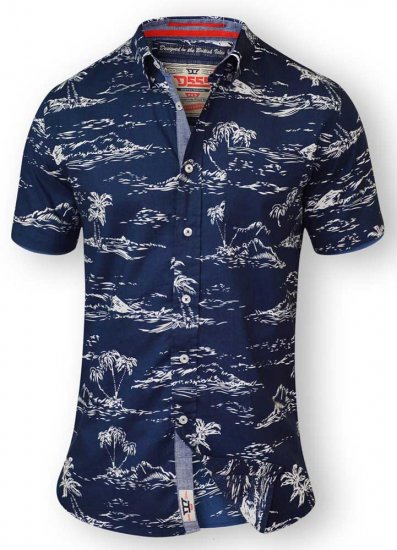 D555 NESTOR Hawaiian Print Shirt Navy - Camicie - Camicie Taglie Forti Uomo