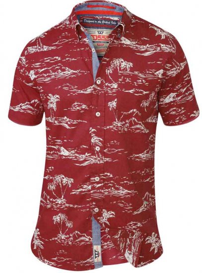 D555 NESTOR Hawaiian Print Shirt Red - Camicie - Camicie Taglie Forti Uomo