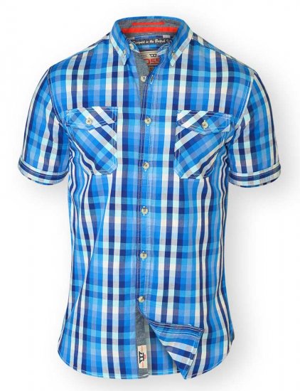 D555 EMANUEL Short Sleeve Turq & Blue Shirt - Camicie - Camicie Taglie Forti Uomo