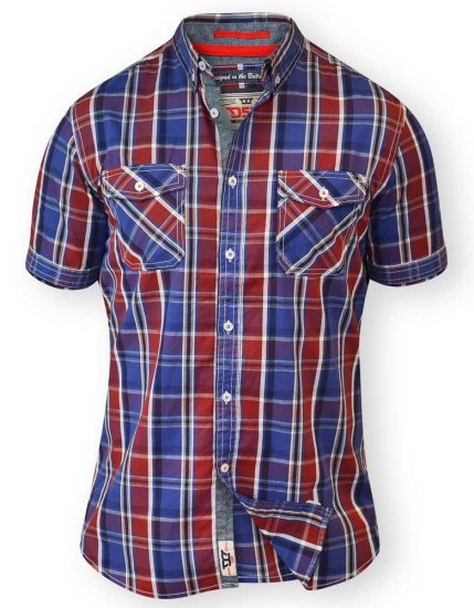 D555 ELIAS Short Sleeve Blue & Red Check Shirt - Camicie - Camicie Taglie Forti Uomo