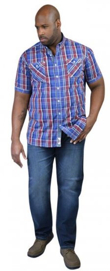 D555 ELIAS Short Sleeve Blue & Red Check Shirt - Camicie - Camicie Taglie Forti Uomo
