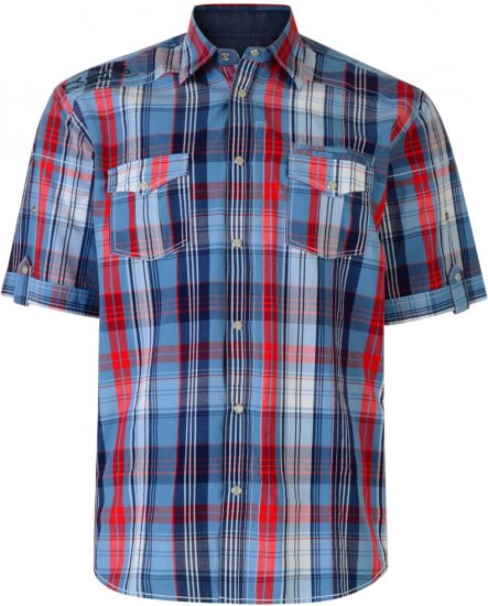 Kam Jeans Short Sleeve Check Shirt Blue - Camicie - Camicie Taglie Forti Uomo