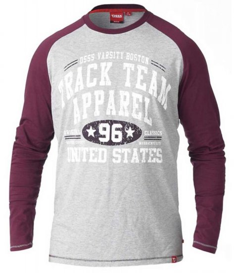 D555 KELTON Long Sleeve Raglan T-Shirt Grey/Burgundy - Magliette - Magliette Uomo Taglie Forti