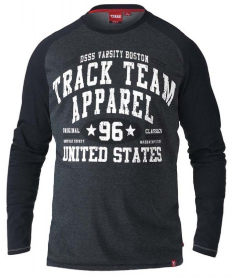 D555 KELTON Long Sleeve Raglan T-Shirt Charcoal/Black - Magliette - Magliette Uomo Taglie Forti