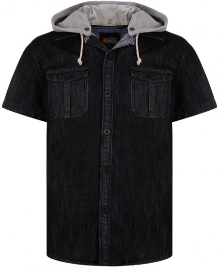 Kam Jeans Luiz Short Sleeve Denim Shirt Black - Camicie - Camicie Taglie Forti Uomo