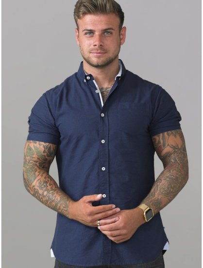 D555 Norman Short Sleeve Oxford Shirt Navy - Camicie - Camicie Taglie Forti Uomo