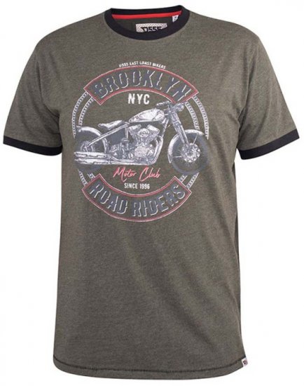 D555 Hereford Brooklyn Motorbike Printed Ringer T-Shirt Khaki - Magliette - Magliette Uomo Taglie Forti