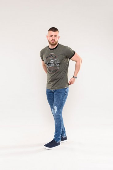 D555 Hereford Brooklyn Motorbike Printed Ringer T-Shirt Khaki - Magliette - Magliette Uomo Taglie Forti