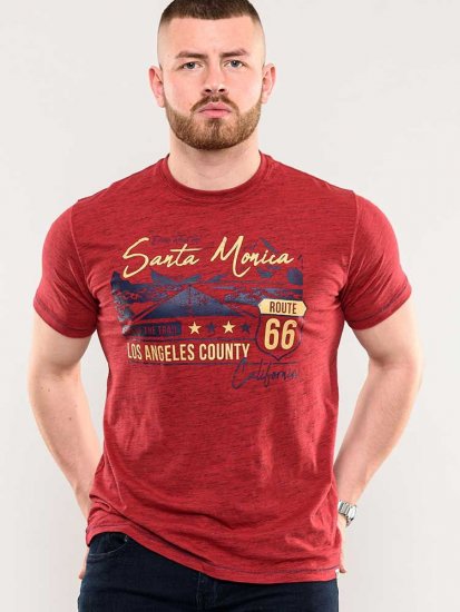 D555 Brisbane Santa Monica Route 66 Printed T-Shirt Red - Magliette - Magliette Uomo Taglie Forti