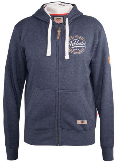 D555 Orchid Chest Printed Zip Through Hoody Denim Blue - Felpe & felpe con cappuccio - Felpe & Felpe con Cappuccio Uomo Taglie Forti