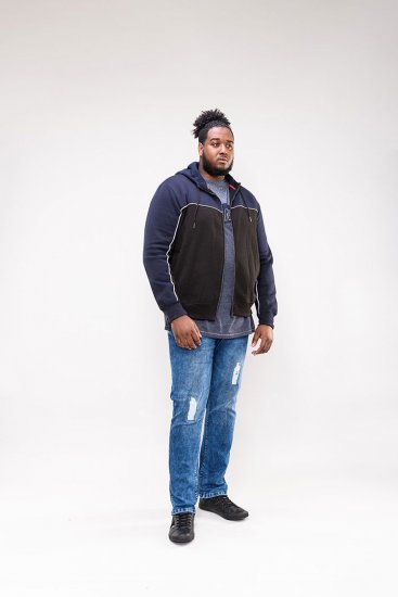 D555 Vincent Full Zip Hoody With Chest And Sleeve Piping Detail - Felpe & felpe con cappuccio - Felpe & Felpe con Cappuccio Uomo Taglie Forti