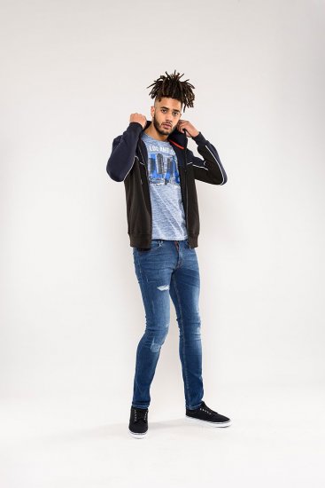 D555 Vincent Full Zip Hoody With Chest And Sleeve Piping Detail - Felpe & felpe con cappuccio - Felpe & Felpe con Cappuccio Uomo Taglie Forti