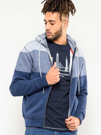 D555 Columbus Cut And Sew Panelled Zip Through Hoody Blue - Felpe & felpe con cappuccio - Felpe & Felpe con Cappuccio Uomo Taglie Forti