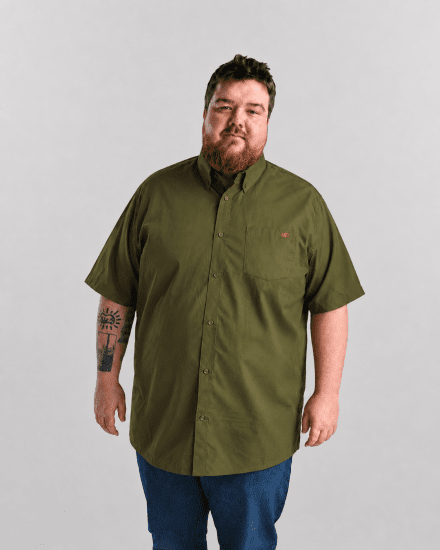 Motley Denim Zagreb Camicia a maniche corte Khaki scuro - Camicie - Camicie Taglie Forti Uomo