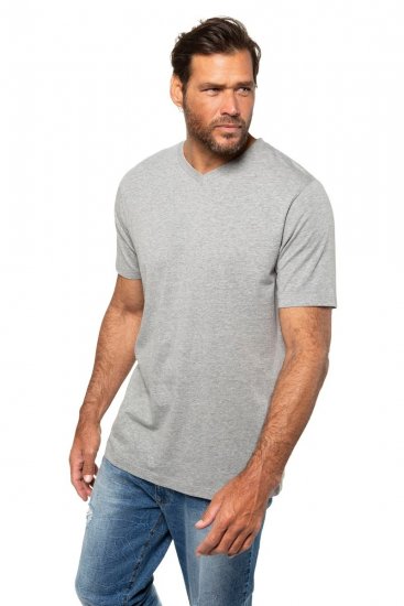 JP1880 702415 T-shirt con scollo a V Grigio melange - Magliette - Magliette Uomo Taglie Forti