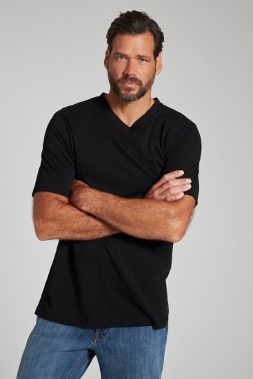 JP1880 702415 T-shirt con scollo a V Nero - Magliette - Magliette Uomo Taglie Forti