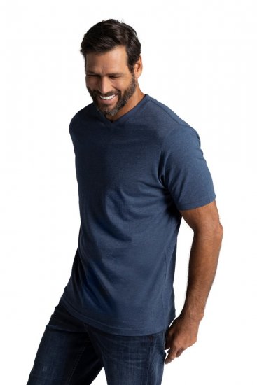 JP1880 702415 T-shirt con scollo a V Blu medio melange - Magliette - Magliette Uomo Taglie Forti