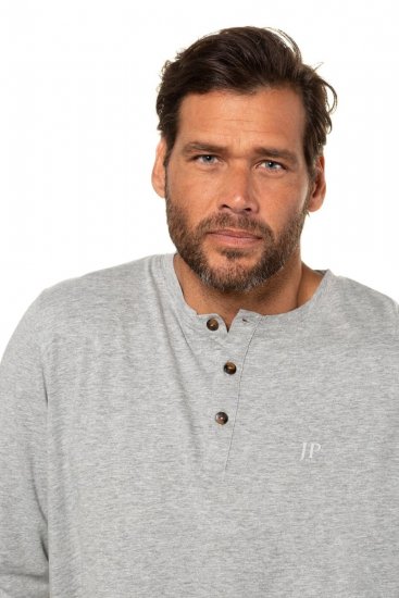 JP1880 702555 T-shirt Henley a maniche lunghe Grigio melange - Magliette - Magliette Uomo Taglie Forti