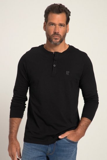 JP1880 702555 T-shirt Henley a maniche lunghe Nero - Magliette - Magliette Uomo Taglie Forti